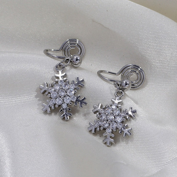 银色镶钻雪花耳夹 Clip On Earring
