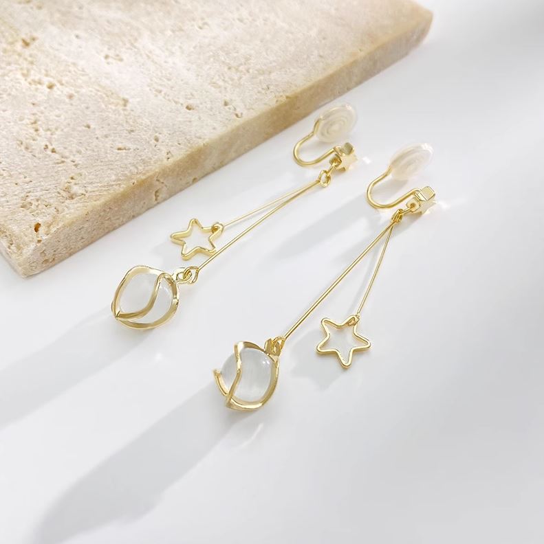 长款五角星猫眼石流苏耳夹 Clip On Earring