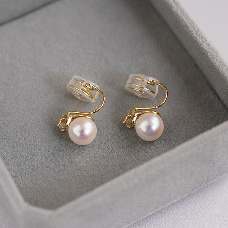 精致简约粉珠锆石耳夹 Clip On Earring