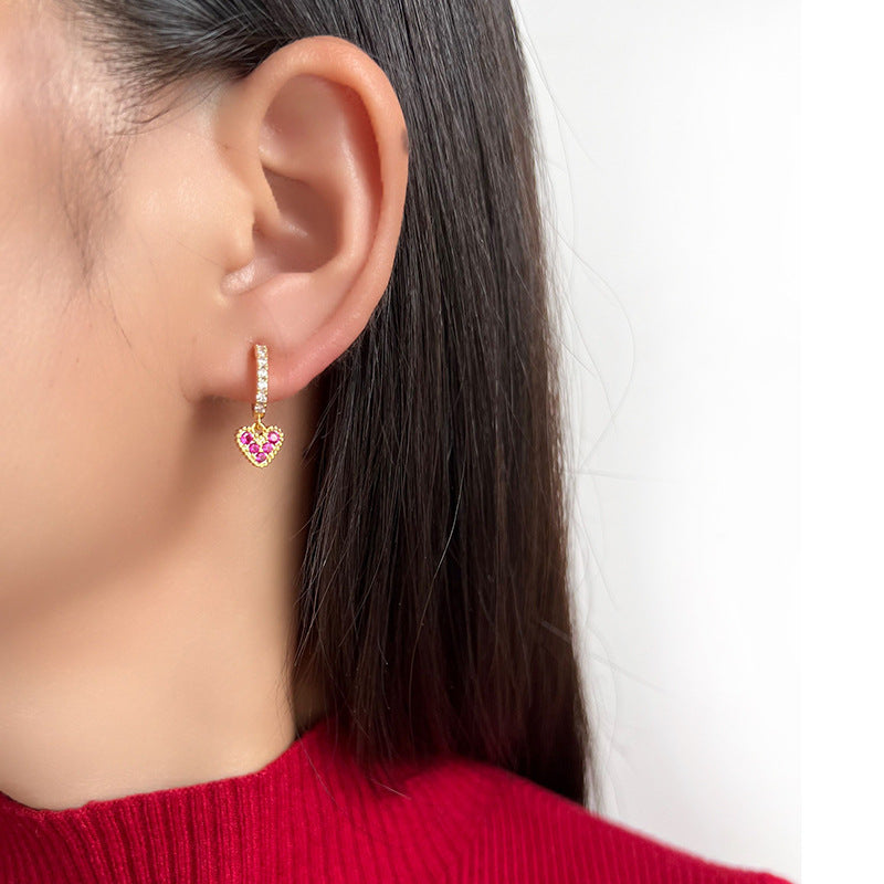 轻奢粉锆石爱心耳圈耳夹 Clip On Earring