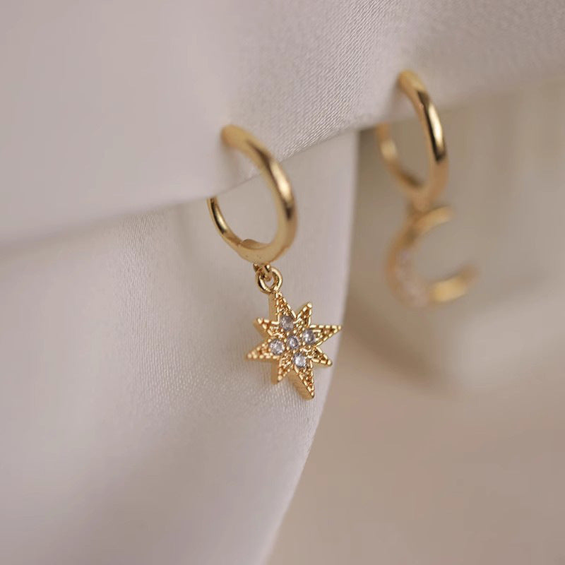 星月不对称锆石耳夹 Asymmetric Clip On Earring