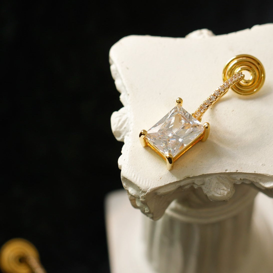 长款超闪方形锆石耳夹 Clip On Earring