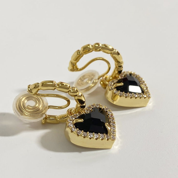 黑色桃心锆石耳夹 Black Heart Zircon Clip On Earring