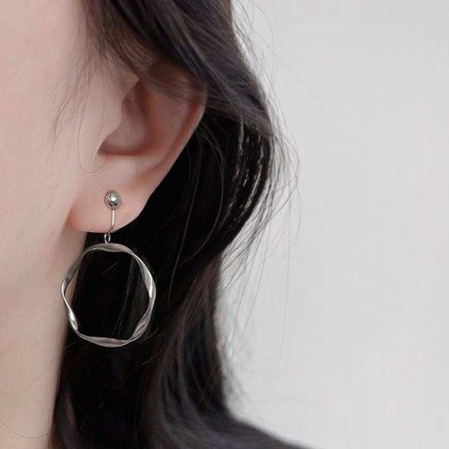 金/银波浪复古大圆环耳夹 Clip On Earring