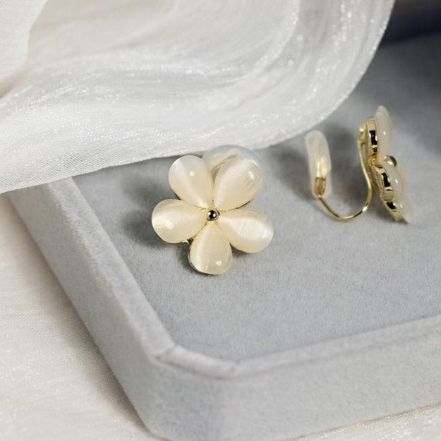 猫眼石花朵耳夹 Opal Flower Clip On Earring