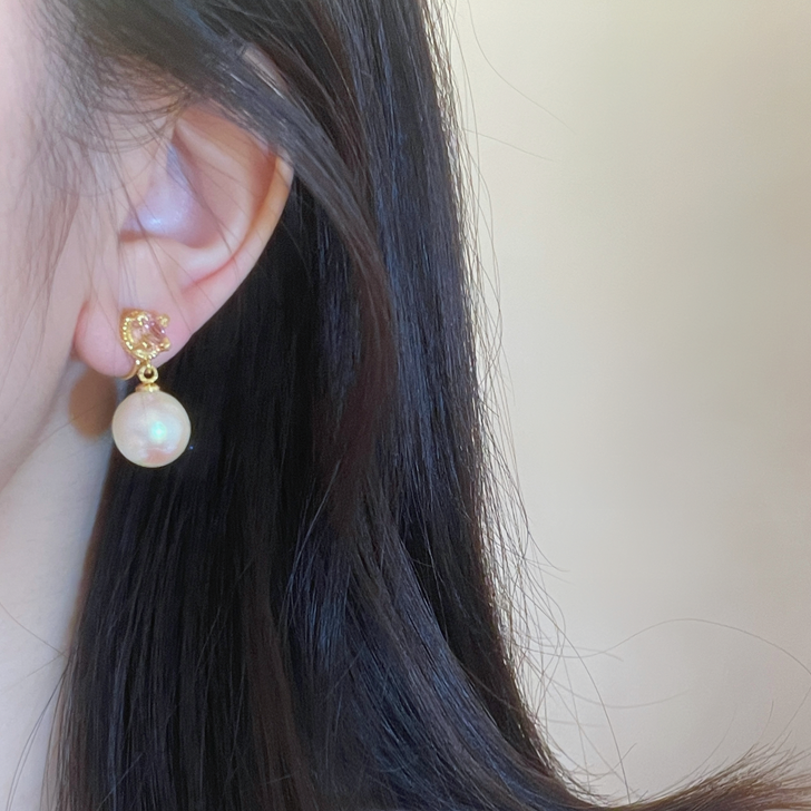 粉嫩锆石幻彩珍珠耳夹 Clip On Earring