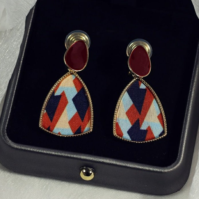 复古布艺撞色耳夹 Vintage Contrast Color Long Clip On Earring