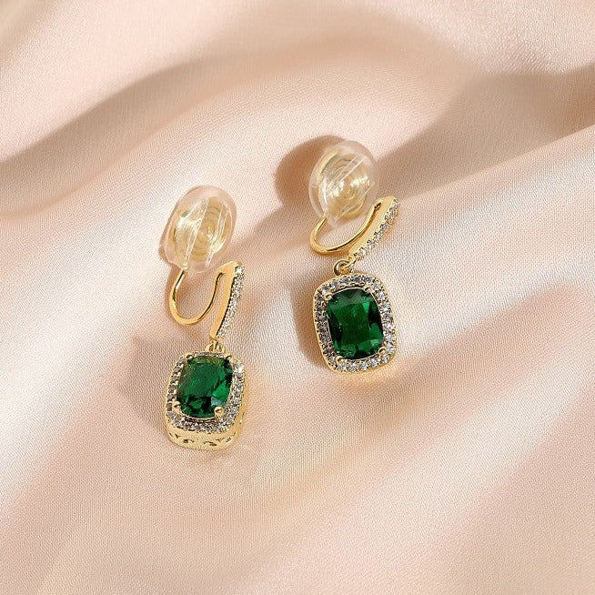 祖母绿高级感宝石耳夹 Clip On Earring