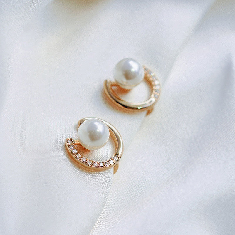 简约珍珠锆石耳夹 Pearl Zircon Round Shape Clip On Earring