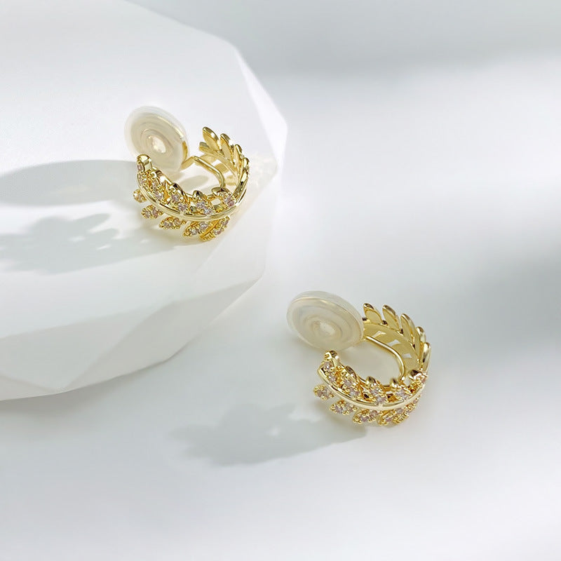 法式树叶锆石耳圈耳夹 Clip On Earring