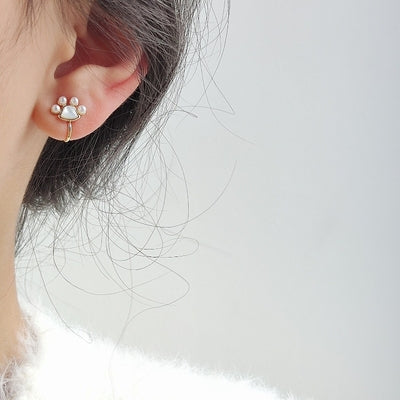 迷你珍珠猫爪耳夹 Pearl Mini Cat Paw Clip On Earring