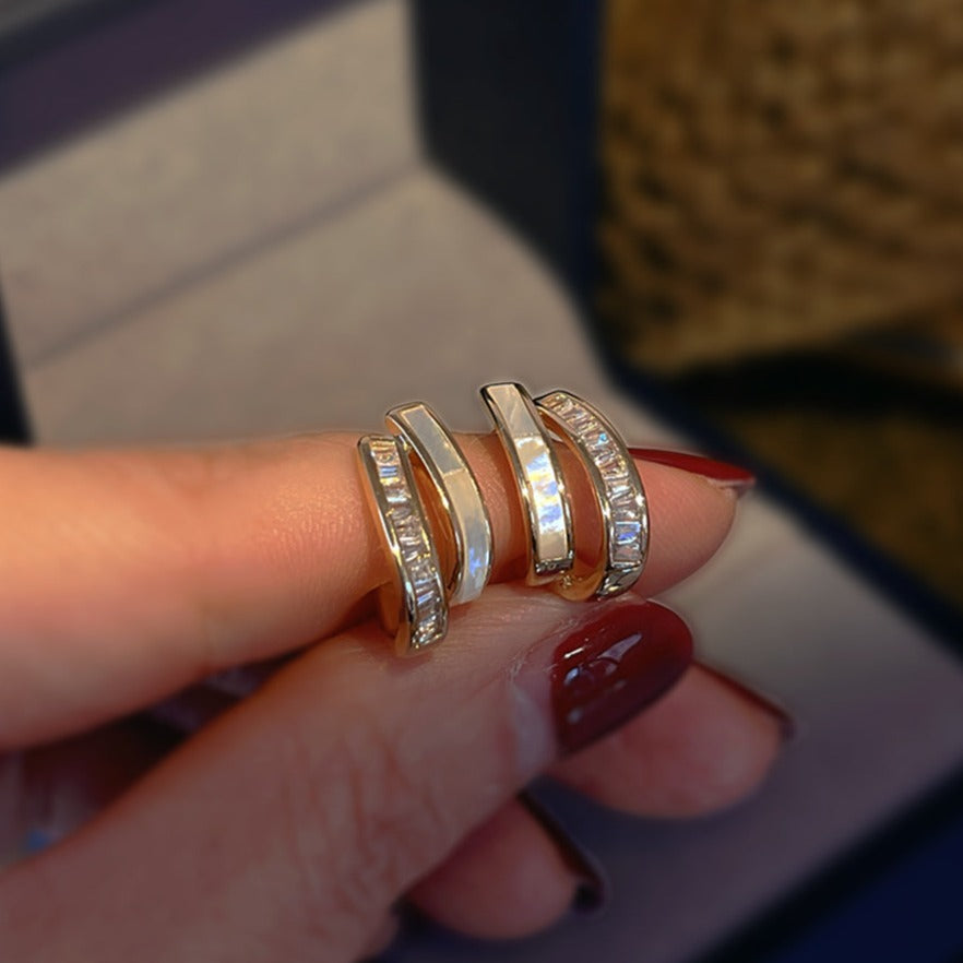 轻奢弧形锆石贝母耳夹 Clip On Earring