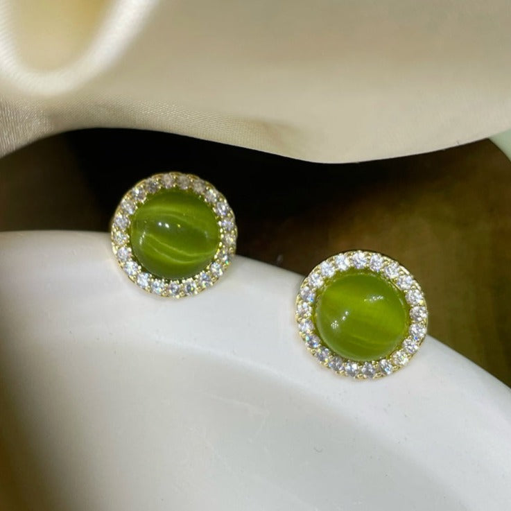 透绿猫眼石锆石耳夹 Clip On Earring