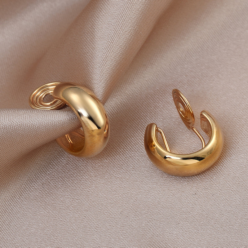 金属感简约小圆环耳夹 Gold/Silver Hoop Clip On Earring