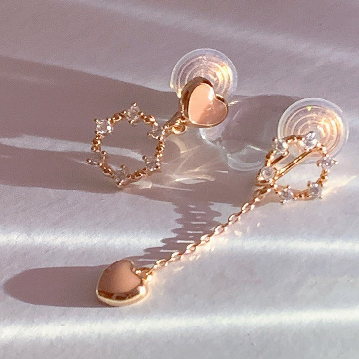 玫瑰金不对称流苏耳夹 Rose Gold Asymmetric Tassel Clip On Earring