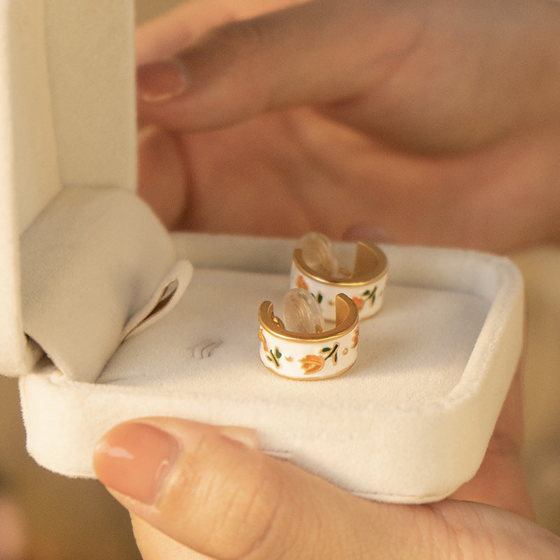 珐琅郁金香耳夹 Tulip Hoop Clip On Earring