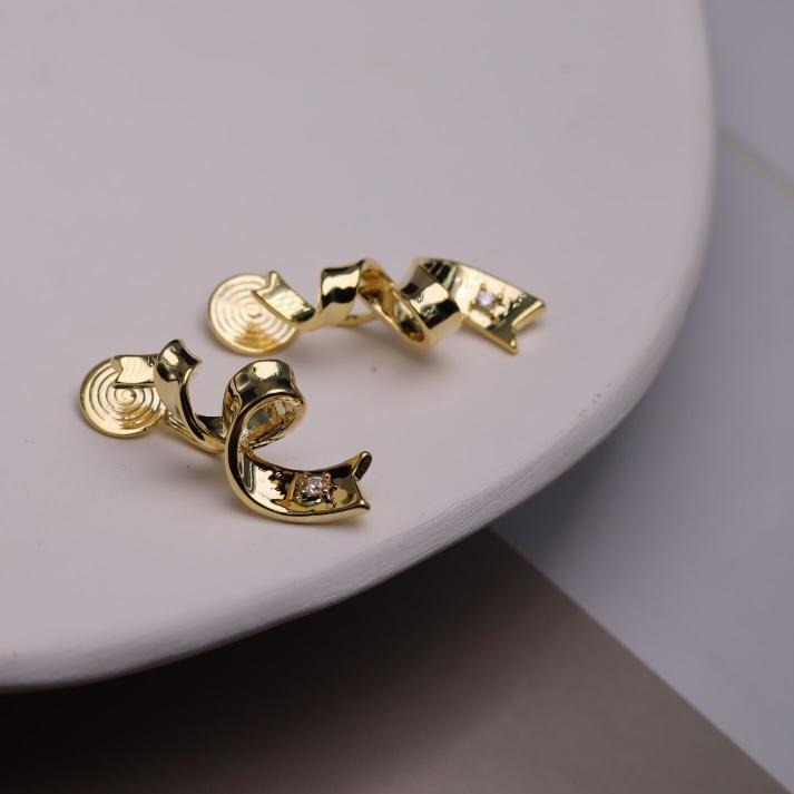 小众金属飘带锆石耳夹 Clip On Earring