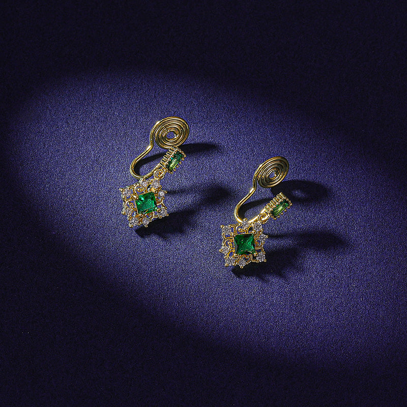 复古绿锆石高级感耳夹 Clip On Earring