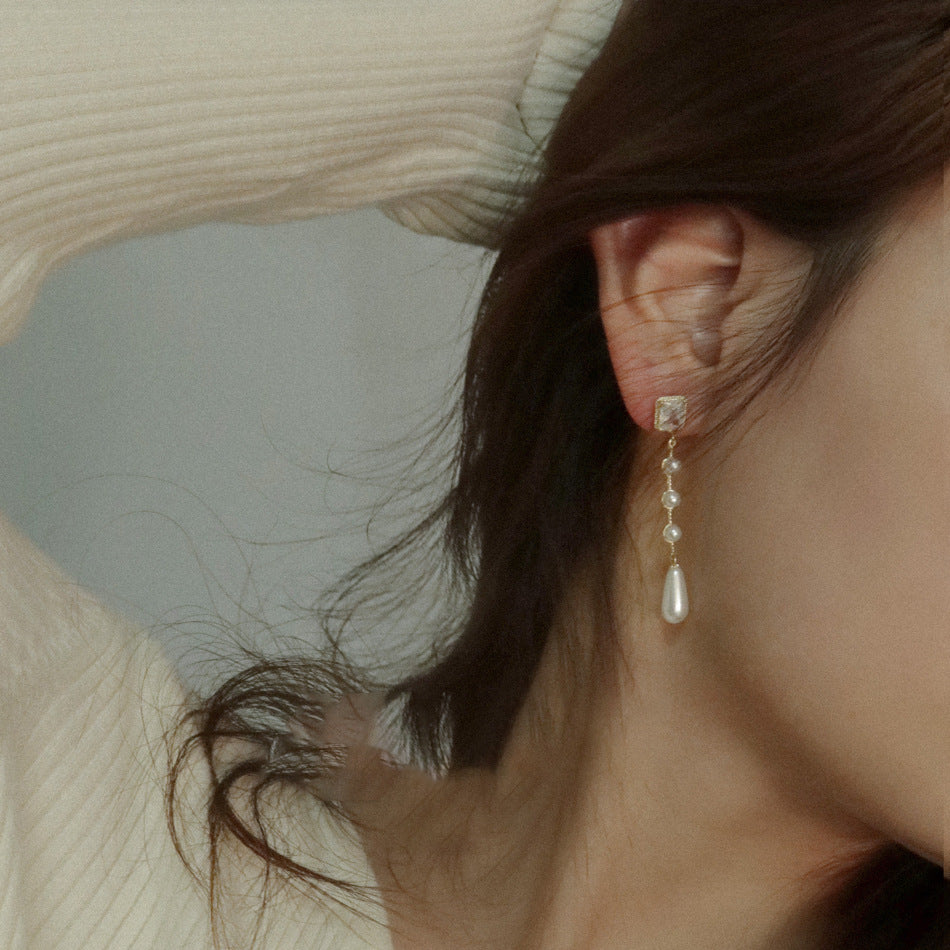 复古高级感珍珠流苏耳夹 Zircon Pearl Tassel Clip On Earring