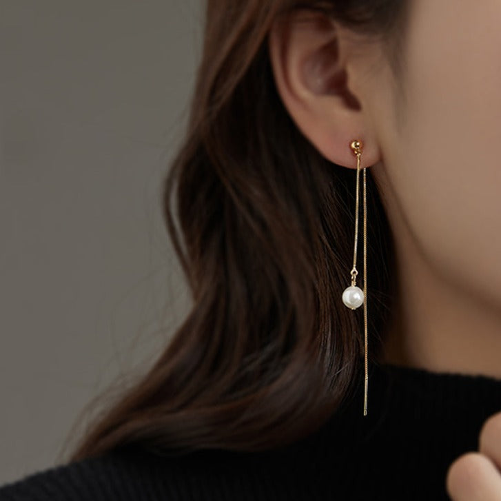 长款珍珠流苏耳夹 Long Pearl Tassel Clip On Earring
