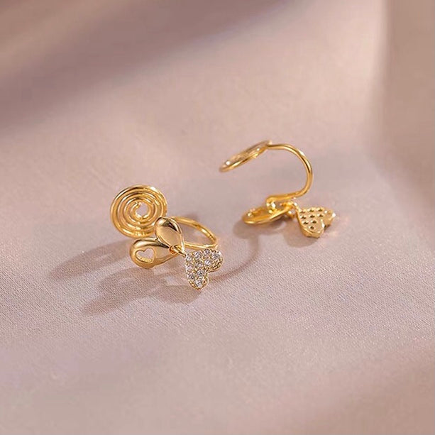 💖店主强推💖 镂空水钻双爱心耳夹 Gold Double Heart Zircon Clip on Earring