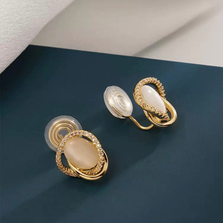 椭圆猫眼石高级感耳夹 Clip On Earring