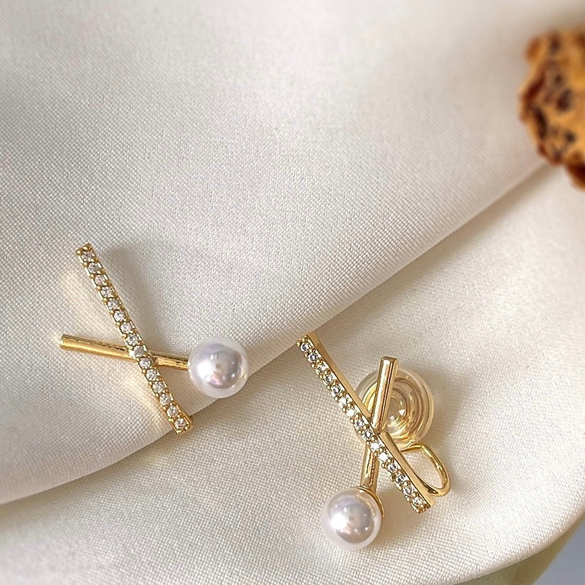 交叉几何珍珠简约耳夹 Clip On Earring