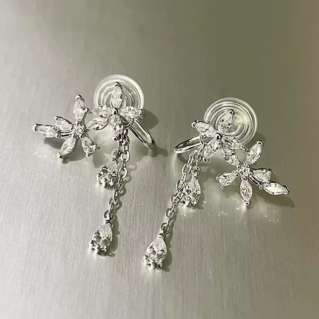 森系精灵花朵锆石耳夹 Clip On Earring