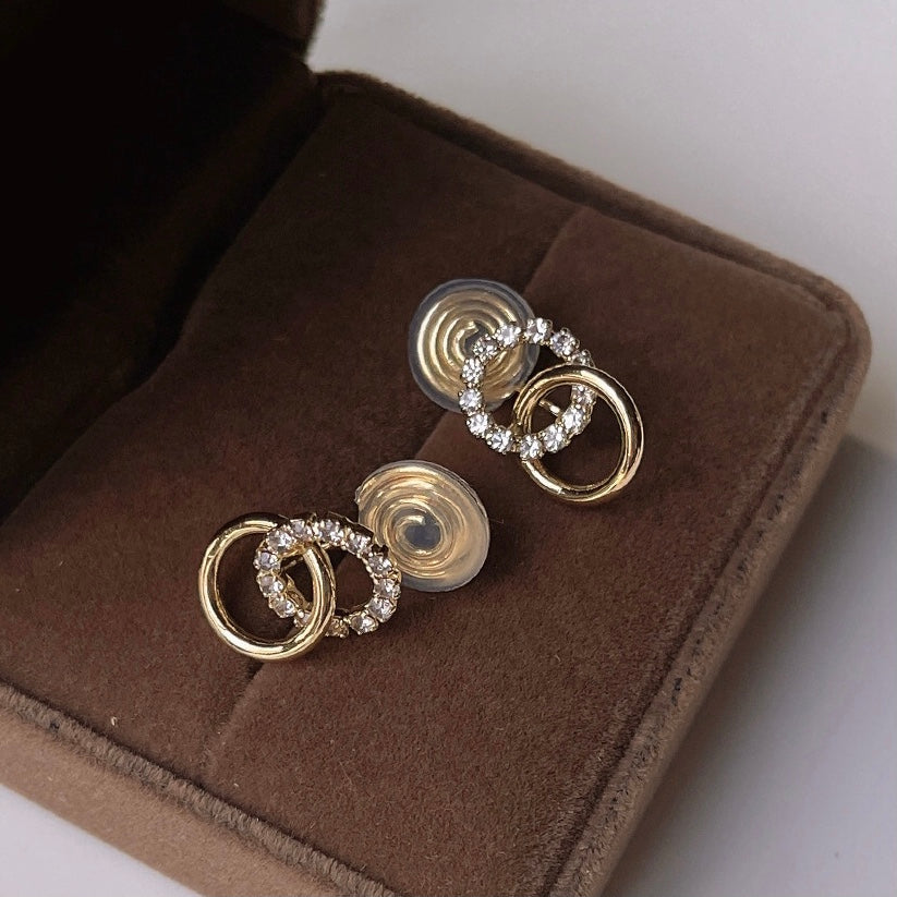 简约双环锆石耳夹 double Circle Zircon Clip On Earring