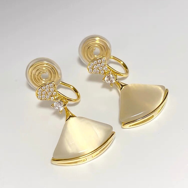 猫眼石扇形锆石耳夹 Opal Fan Zircon Clip On Earring