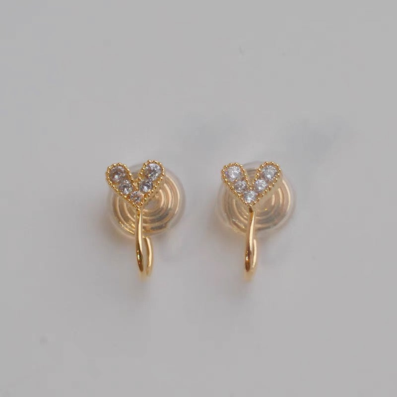 金/银迷你爱心锆石耳夹 Mini Zircon Gold Heart Clip On Earring