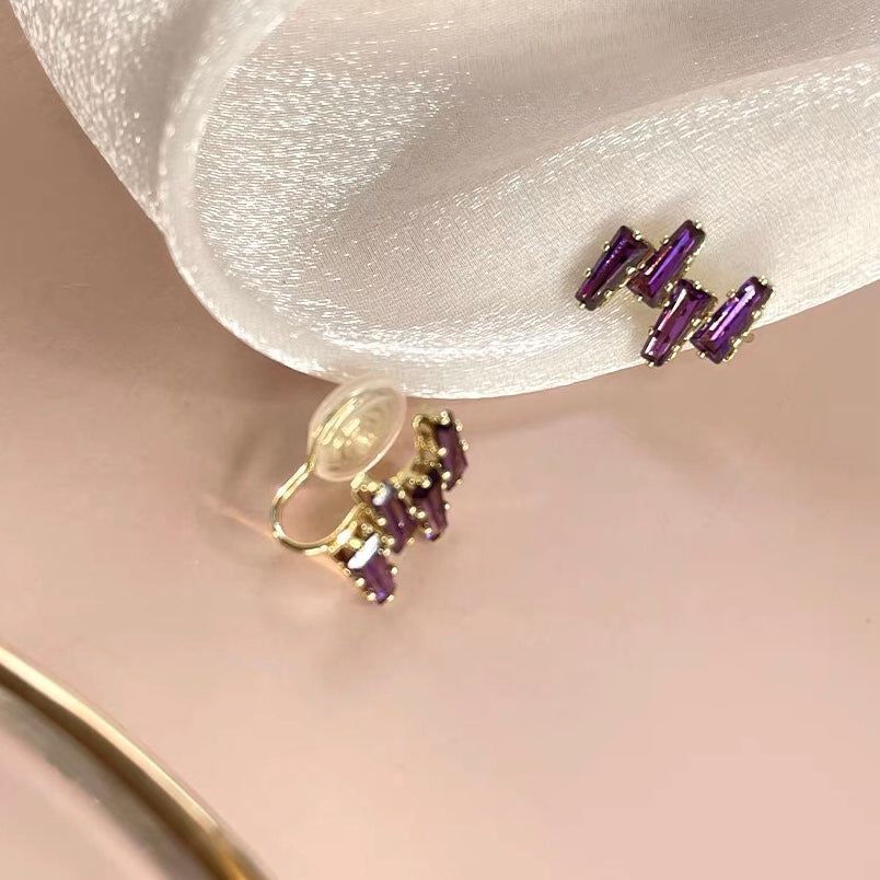 紫色锆石简约耳夹 Purple Zircon Clip On Earring