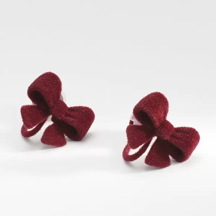 酒红丝绒蝴蝶结耳夹 Clip On Earring