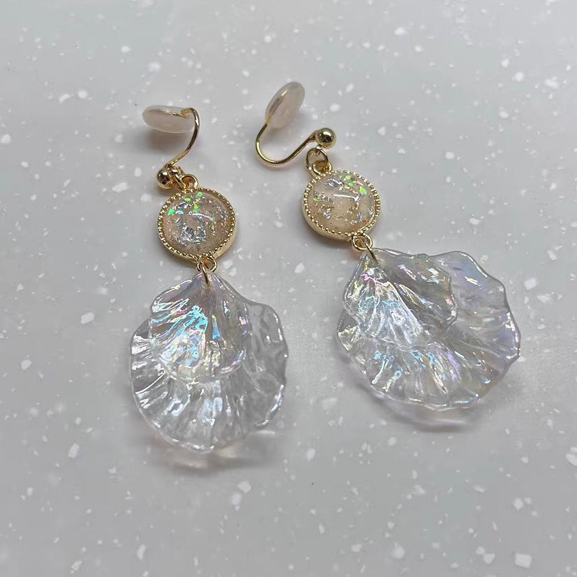 亚克力炫彩贝壳耳夹 Colorful Seashell Long Clip On Earring
