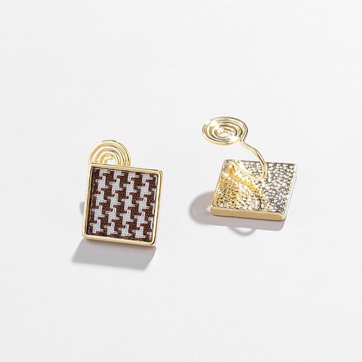千鸟格不对称耳夹 Asymmetric Houndstooth Clip On Earring