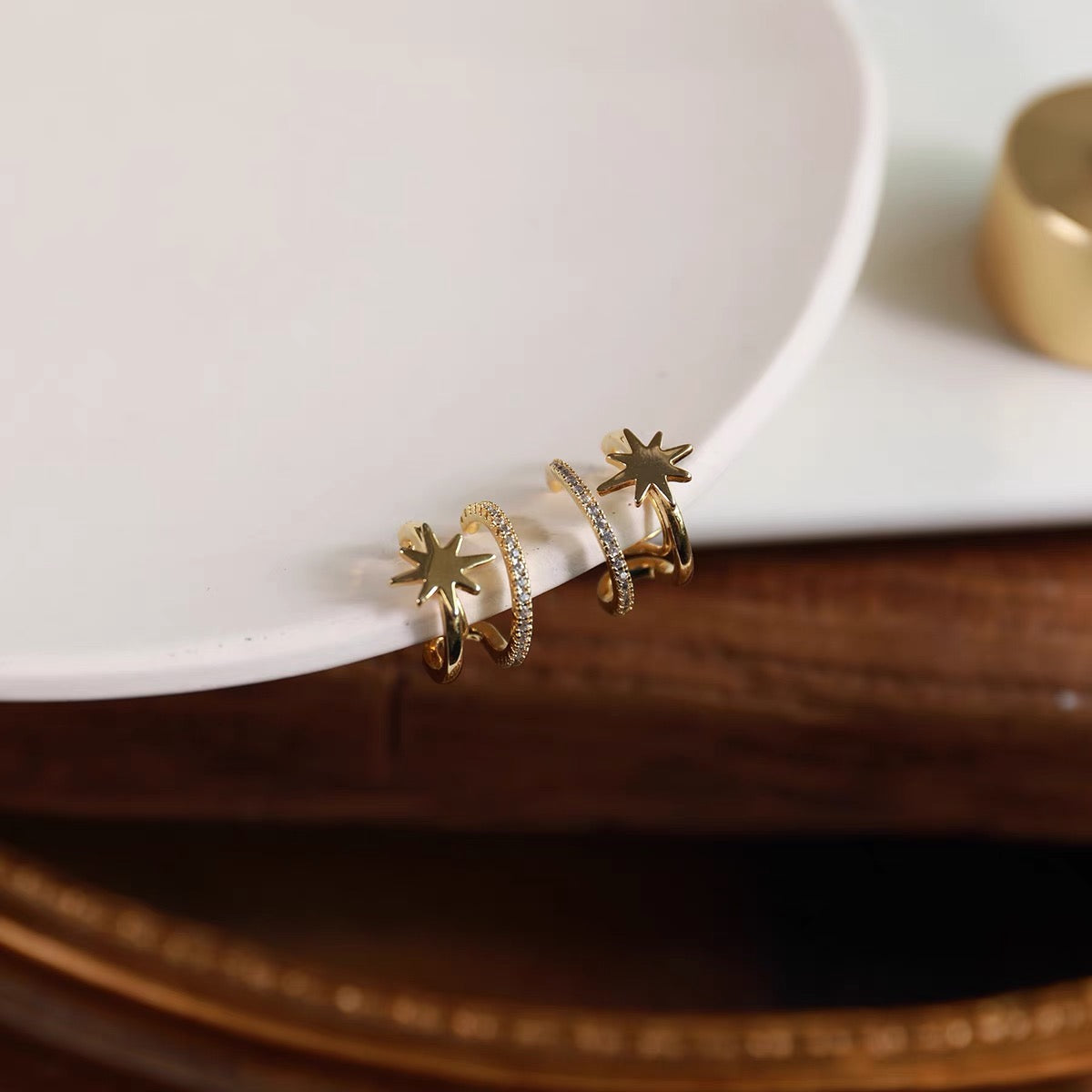 金/银双耳圈八芒星耳夹 Clip On Earring