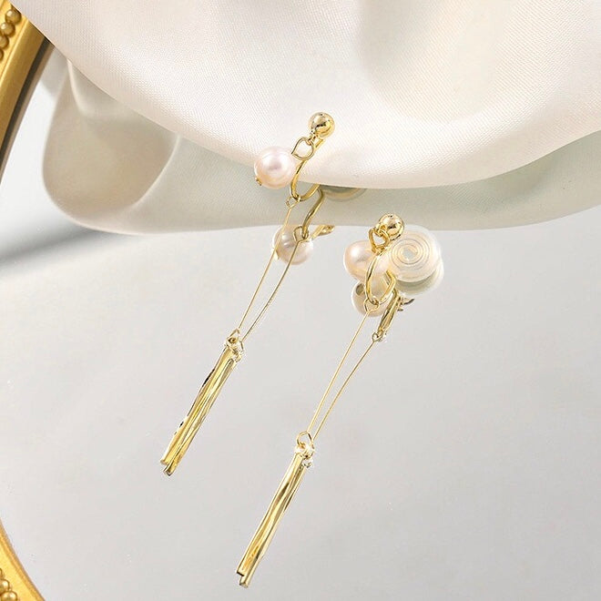 淡水珍珠吊坠流苏耳夹 Clip On Earring