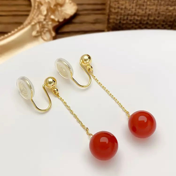 💖店主强推💖 相思豆红珠流苏耳夹 Clip On Earring