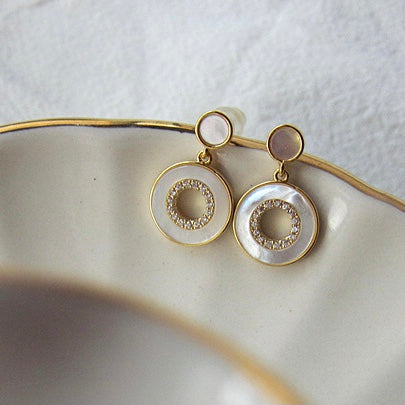 Round Shell Zircon Clip On Earring 圆圈贝母锆石耳夹