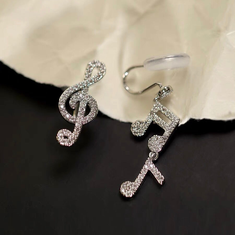 不对称音符闪钻耳夹 Asymmetric Note Zircon Clip On Earring
