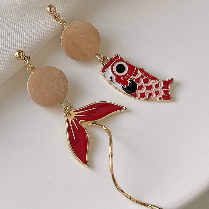 不对称国风锦鲤耳夹 Asymmetric Clip On Earring