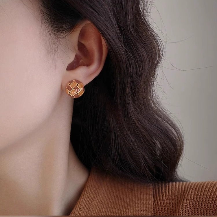 格纹滴釉美拉德系耳夹 Clip On Earring