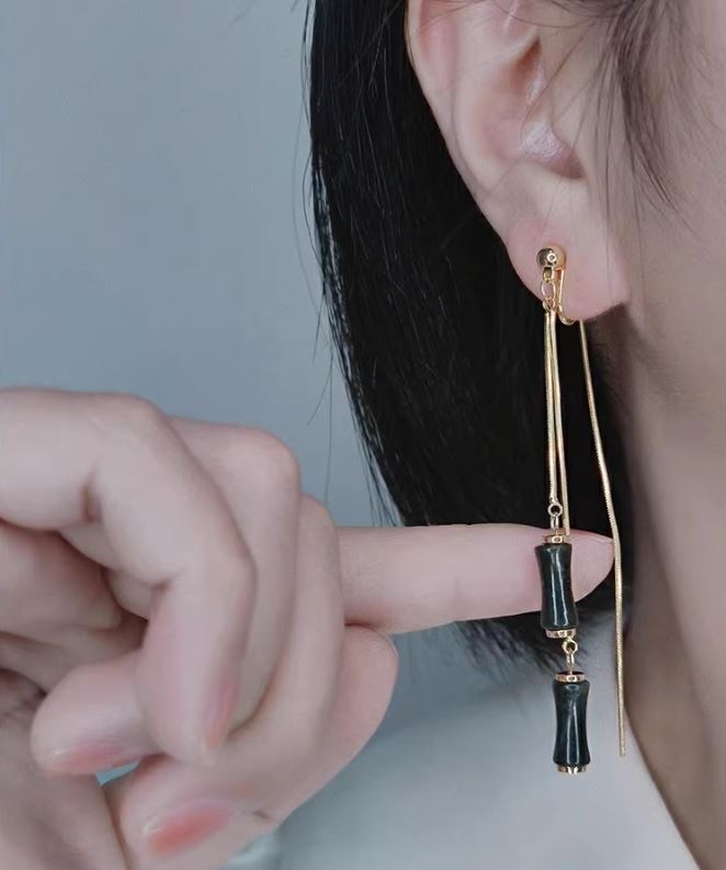 国风长款竹节流苏耳夹 Clip On Earring