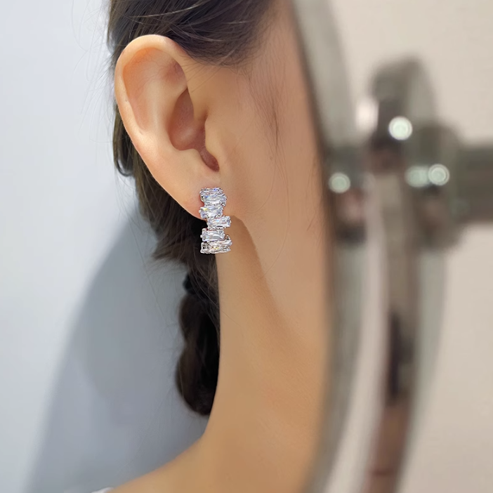 金/银超闪C圈锆石耳夹 Zircon C Shape Clip On Earring