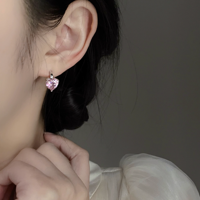 韩系爱心锆石耳圈耳夹 Clip On Earring