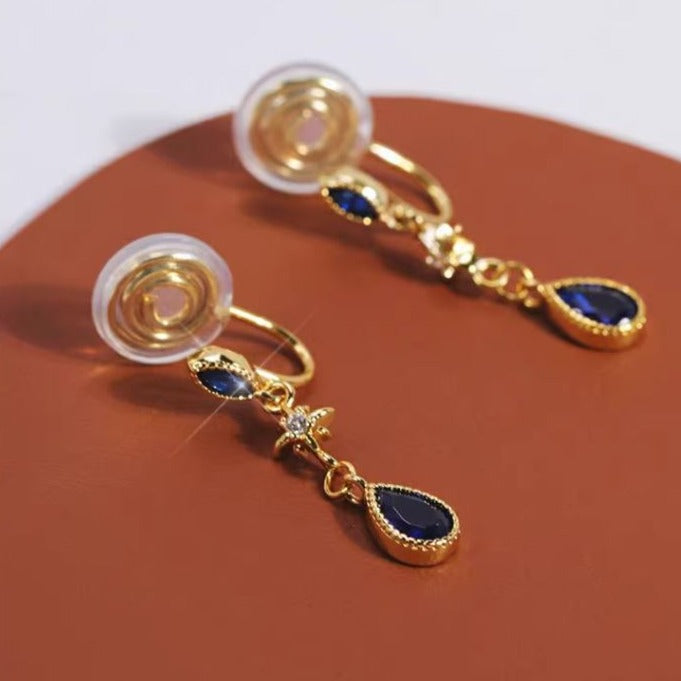 宫廷风宝蓝石流苏耳夹 Clip On Earring