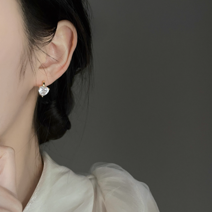 韩系爱心锆石耳圈耳夹 Clip On Earring