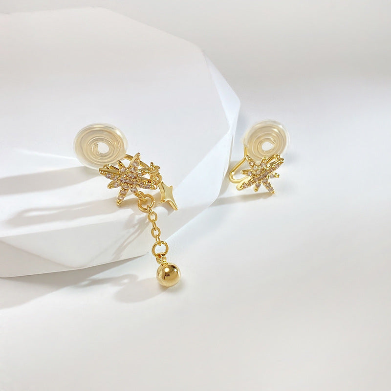 **店主强推**金/银不对称锆石八芒星耳夹 Clip On Earring