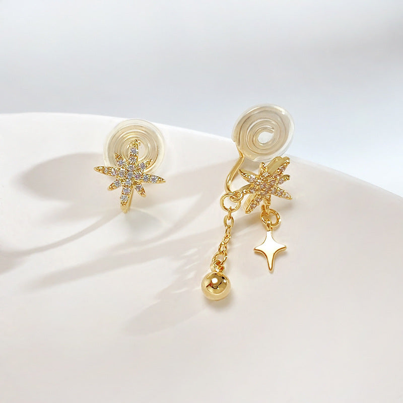 **店主强推**金/银不对称锆石八芒星耳夹 Clip On Earring