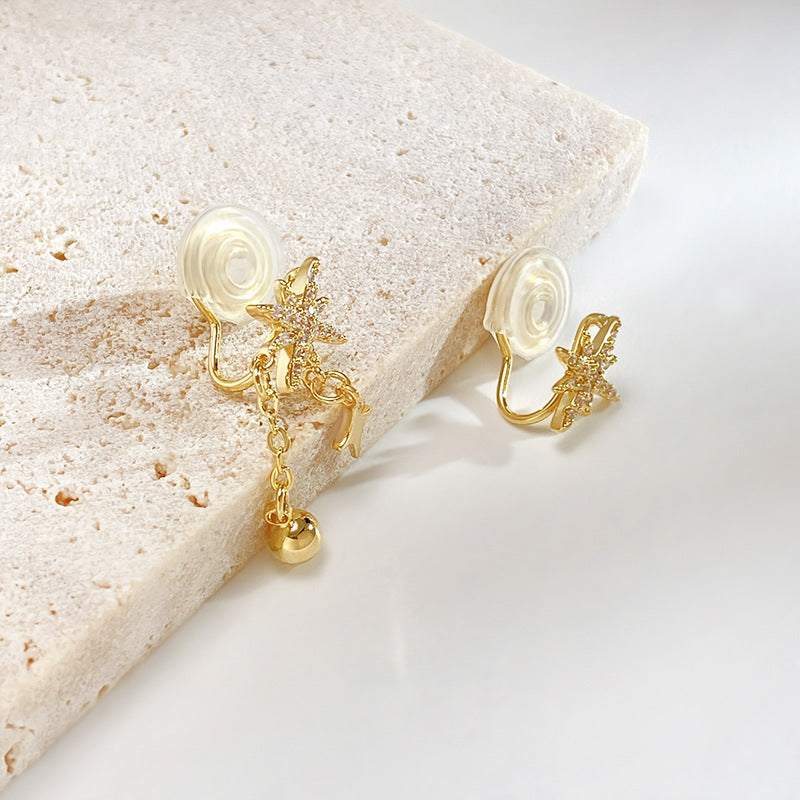 **店主强推**金/银不对称锆石八芒星耳夹 Clip On Earring